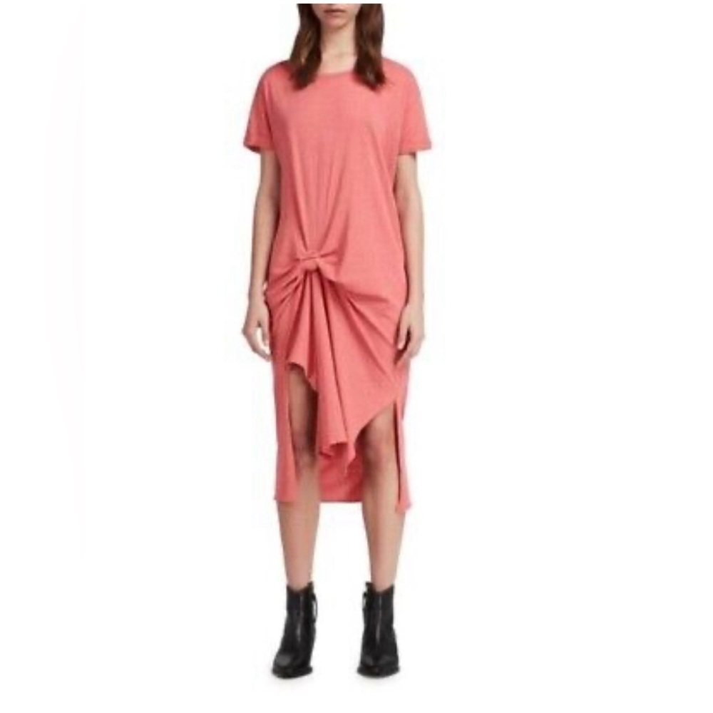 All Saints T-Rivi Ida Knot Midi T-Shirt Dress S Coral